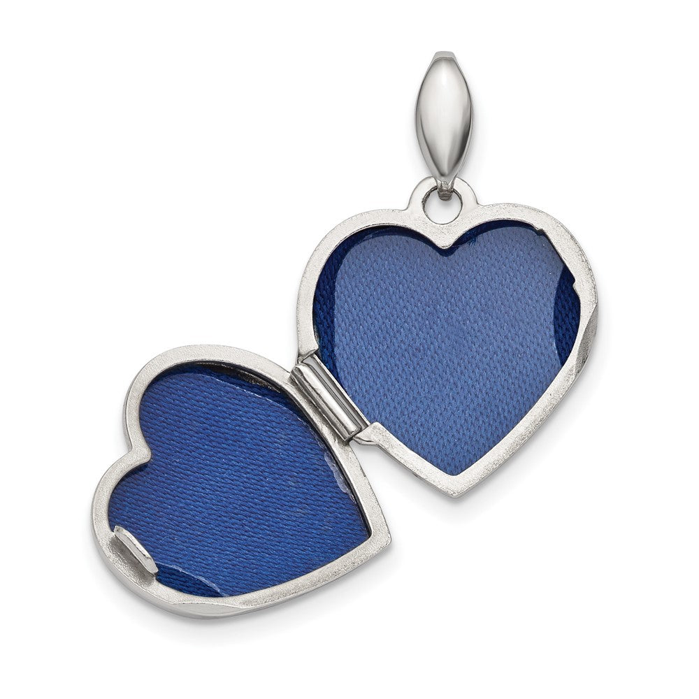 Rhodiniertes Sterlingsilber Herz-Medaillon mit Diamant, poliert und filigran