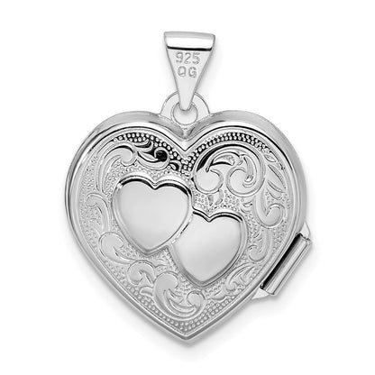 Sterlingsilber Rhodiniert 2-heart Design Wendbar 18mm Herz Medaillon