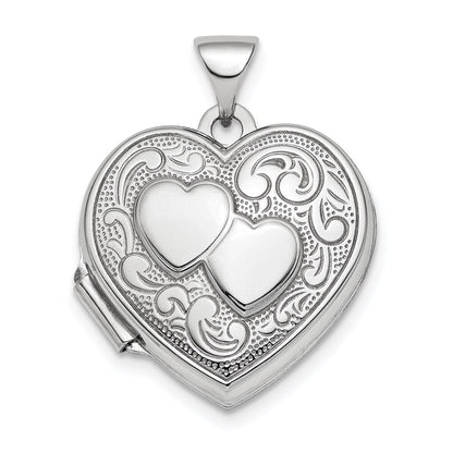 Sterlingsilber Rhodiniert 2-heart Design Wendbar 18mm Herz Medaillon