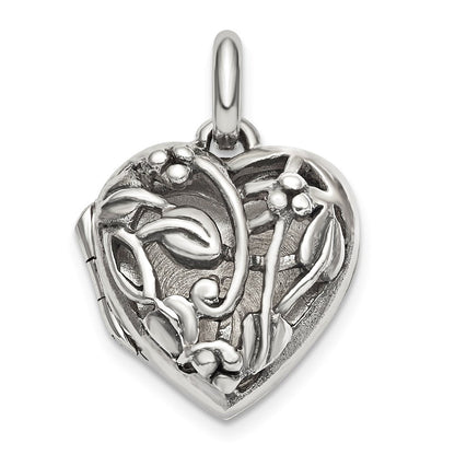 Sterlingsilber Antikisiert Filigran Oberteil Poliert Rückseite 16mm Herz Medaillon