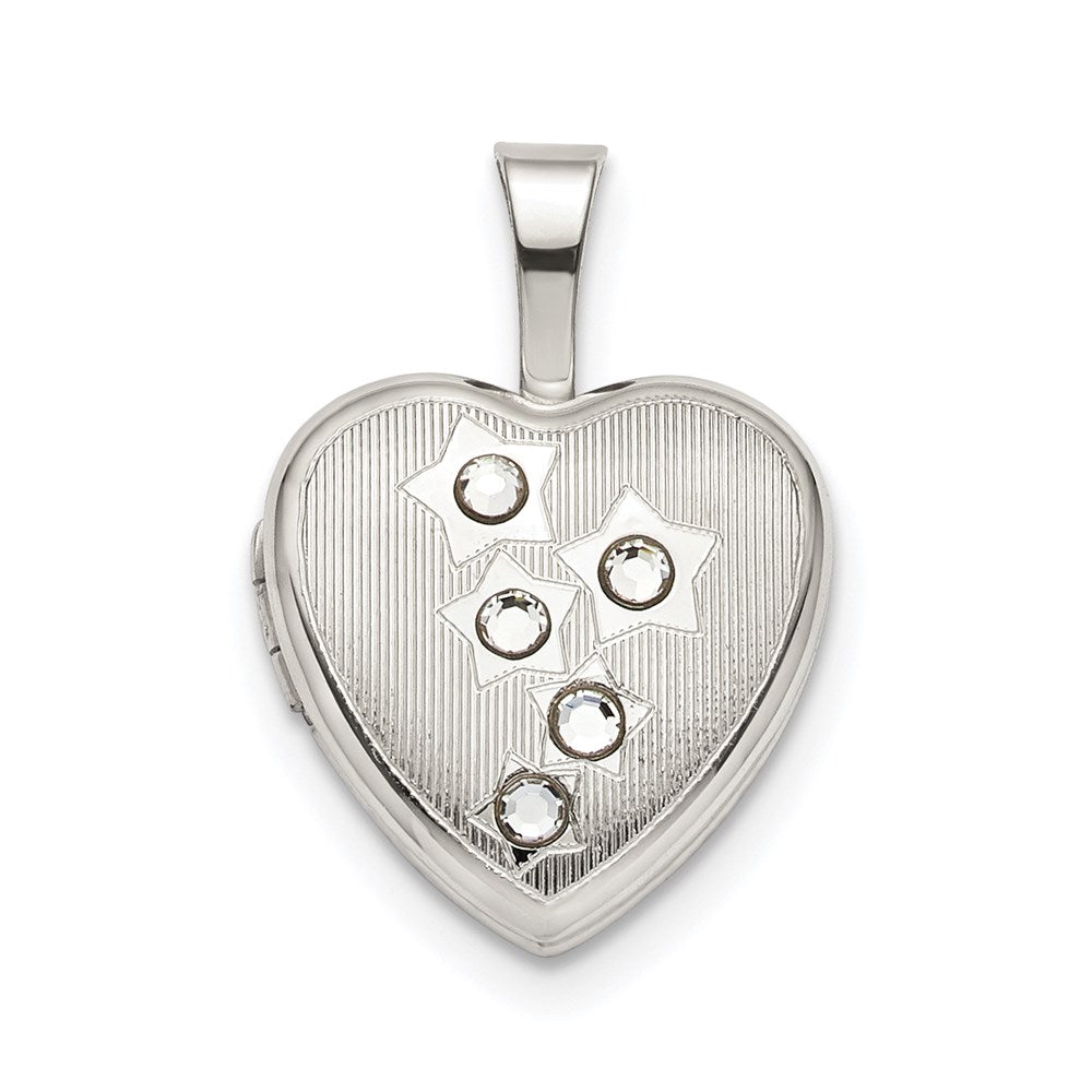 Sterlingsilber 12mm Sterne Zirkonia Herz Medaillon