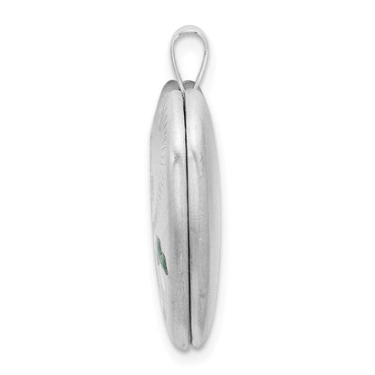 Sterlingsilber Rhodiniert 20mm Grün Emaille Klee/cross Herz Medaillon