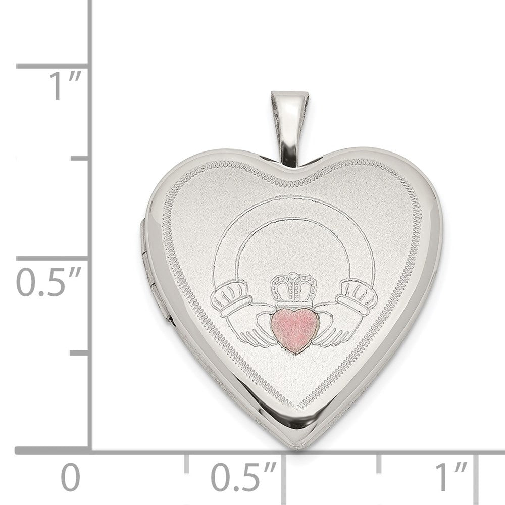 Sterlingsilber 20mm Rosa Emaille Claddagh Herz Medaillon