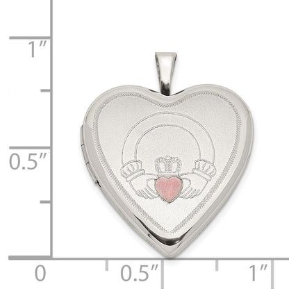 Sterlingsilber 20mm Rosa Emaille Claddagh Herz Medaillon