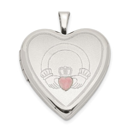 Sterlingsilber 20mm Rosa Emaille Claddagh Herz Medaillon