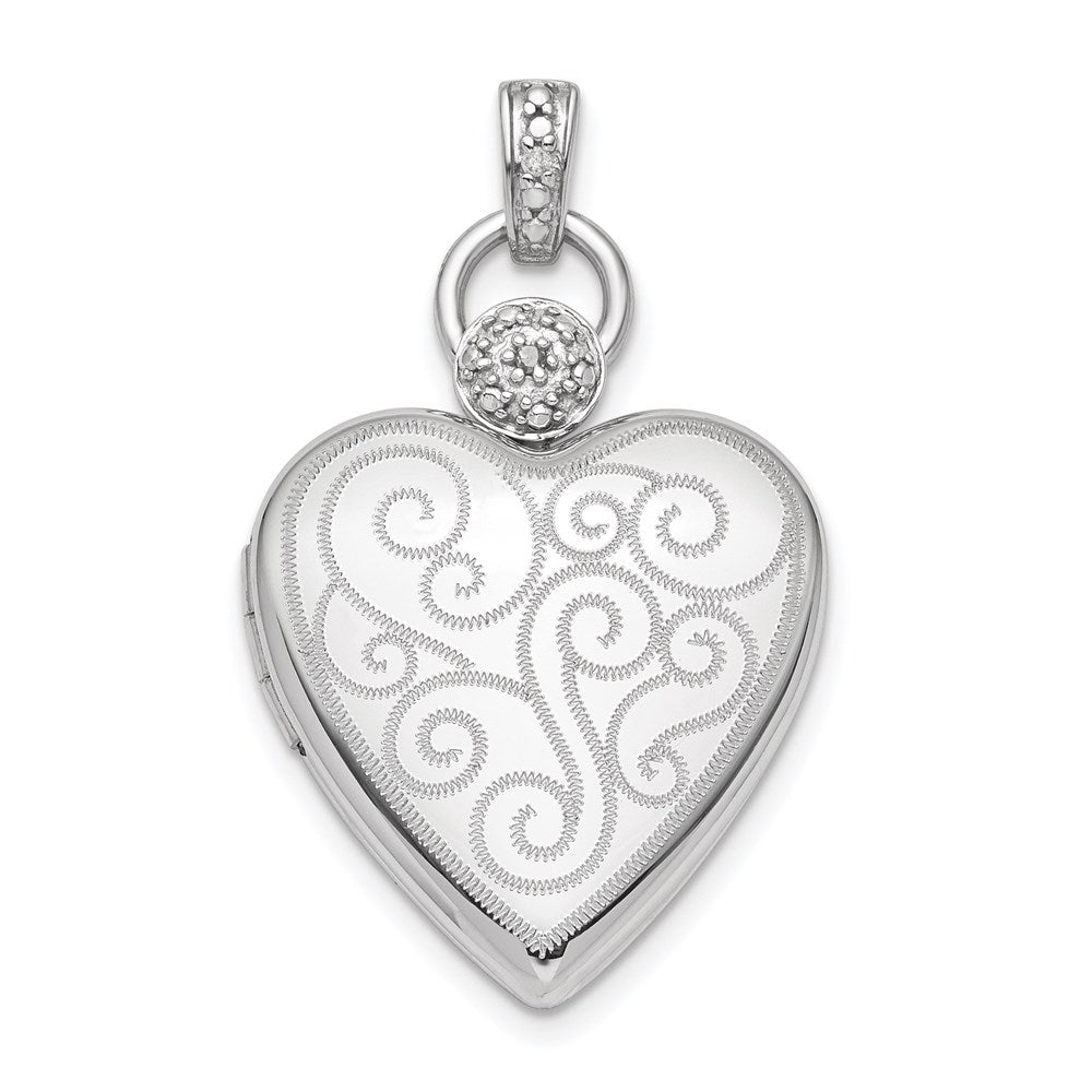 Herz-Medaillon mit Diamant-Akzent aus rhodiniertem Sterlingsilber, 21 mm