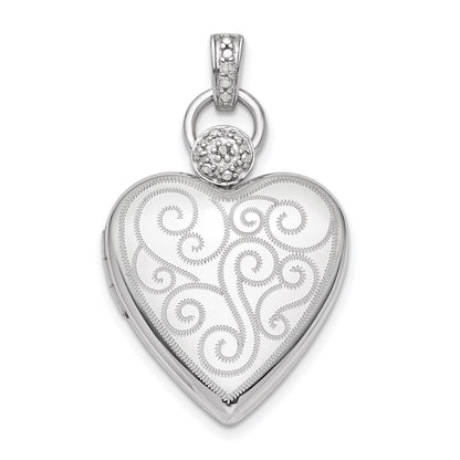 Herz-Medaillon mit Diamant-Akzent aus rhodiniertem Sterlingsilber, 21 mm