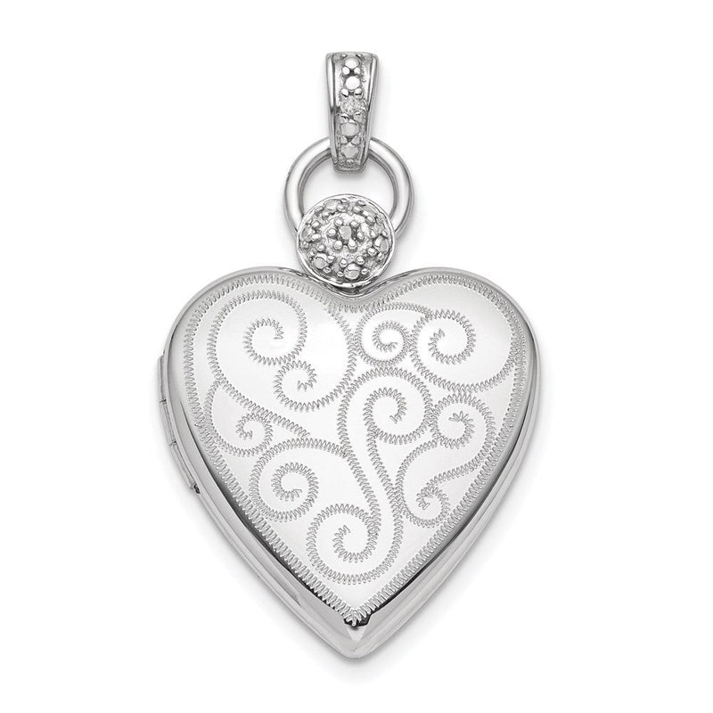 Herz-Medaillon mit Diamant-Akzent aus rhodiniertem Sterlingsilber, 21 mm