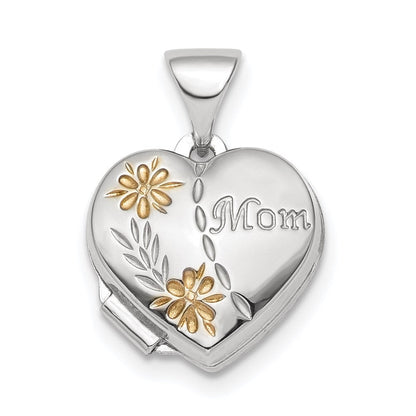 Sterlingsilber Rhodiniert & Goldfarben Blumen Mama Herz Medaillon