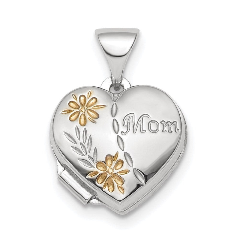 Sterlingsilber Rhodiniert & Goldfarben Blumen Mama Herz Medaillon