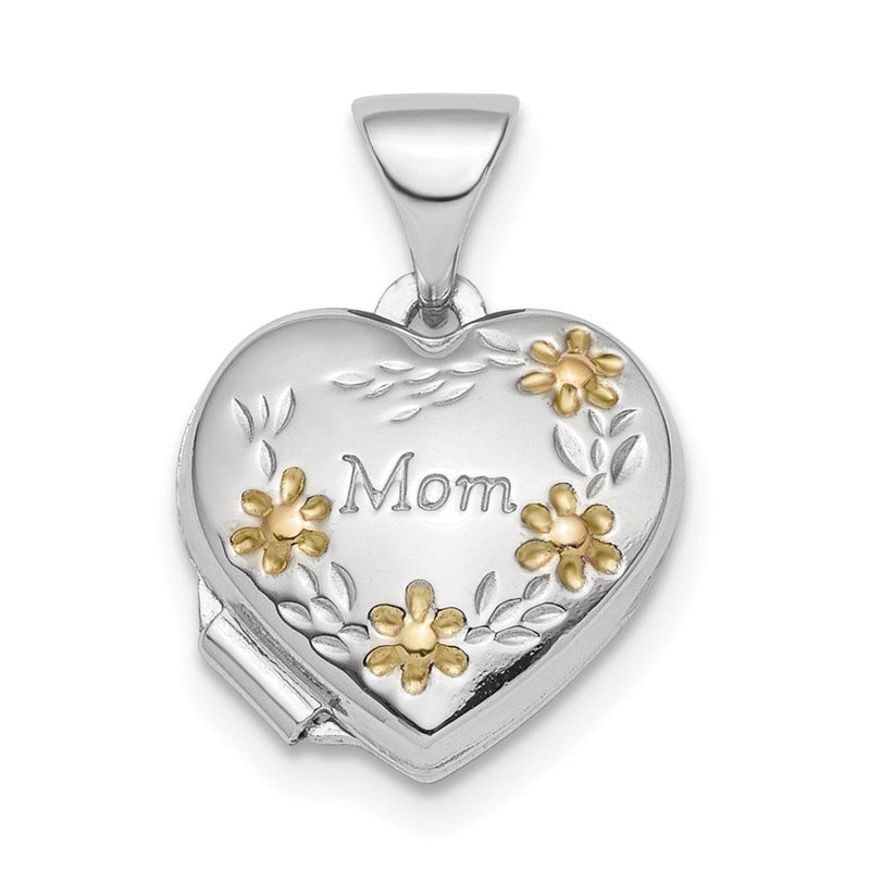 Sterlingsilber Rhodiniert & Goldfarben Blumen Mama Herz Medaillon