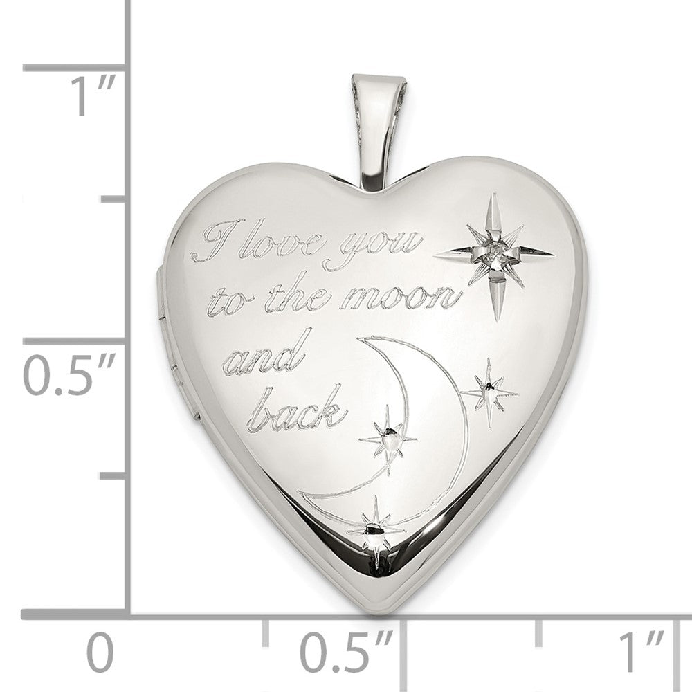 Sterlingsilber Rhodiniert 20mm Liebe To The Mond Diamant Herz Medaillon