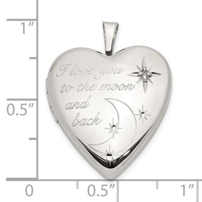 Sterlingsilber Rhodiniert 20mm Liebe To The Mond Diamant Herz Medaillon