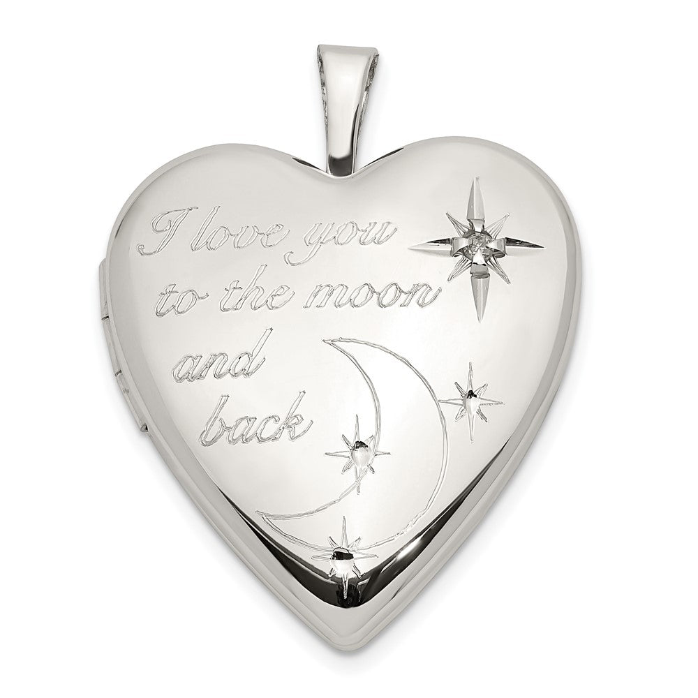 Sterlingsilber Rhodiniert 20mm Liebe To The Mond Diamant Herz Medaillon