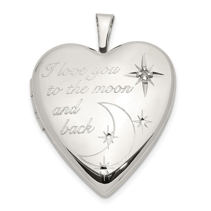 Sterlingsilber Rhodiniert 20mm Liebe To The Mond Diamant Herz Medaillon