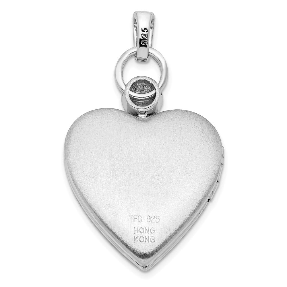 Sterlingsilber Rhodiniert 21mm Herz Diamant. Akzente Diamantiert Satiniert Medaillon