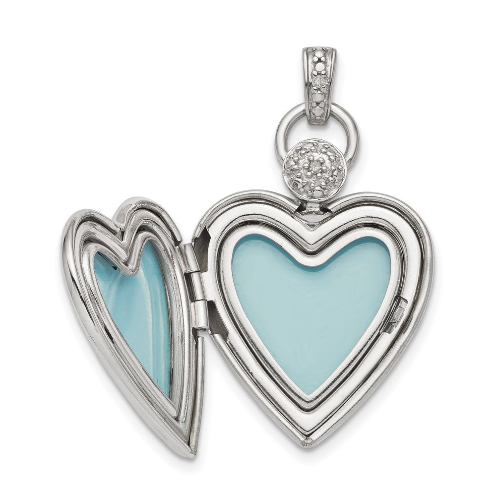 Sterlingsilber Rhodiniert 21mm Herz Diamant. Akzente Diamantiert Satiniert Medaillon