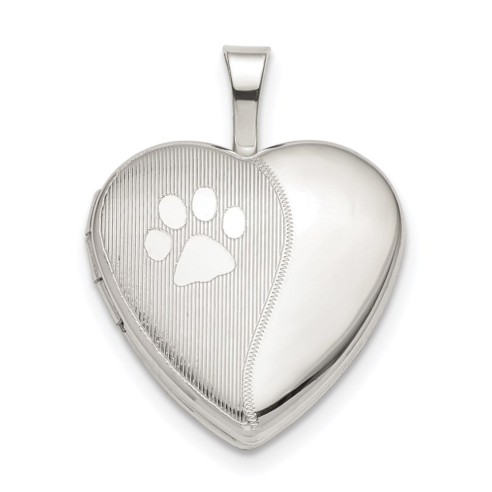 Sterlingsilber Rhodiniert 16mm Paw Druck Herz Medaillon