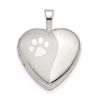 Sterlingsilber Rhodiniert 16mm Paw Druck Herz Medaillon