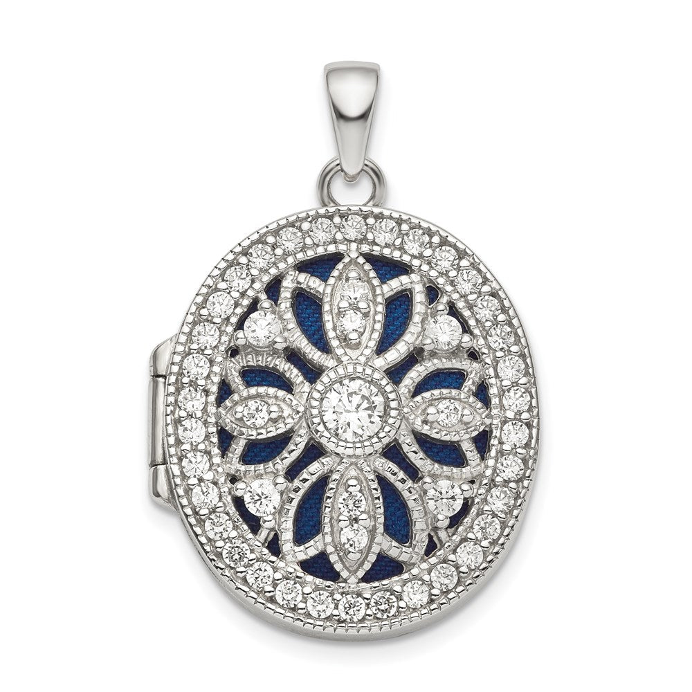 Sterlingsilber Rhodiniert Fantasie Zirkonia Oval Medaillon