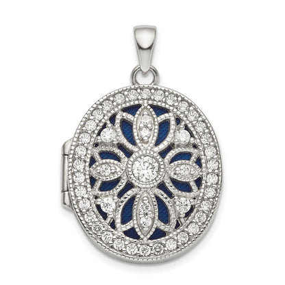 Sterlingsilber Rhodiniert Fantasie Zirkonia Oval Medaillon