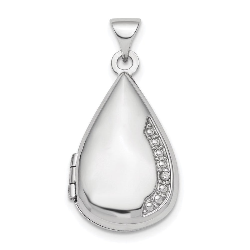 Rhodiniertes Sterlingsilber Diamant Tropfen-Anhänger, poliert, 21 mm