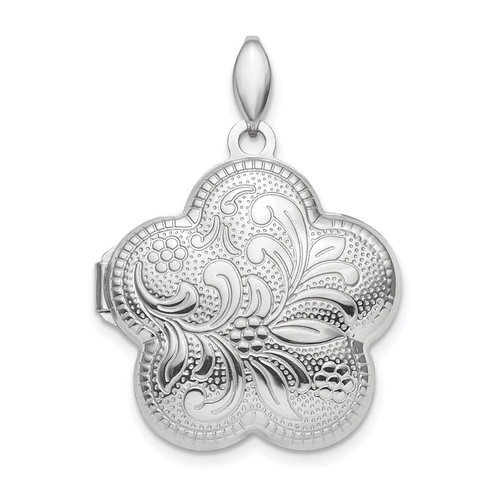 Sterlingsilber Rhodiniert Poliert 21mm Gewölbt Wirbel Blume Medaillon
