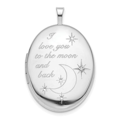 Sterlingsilber Rhodiniert 20mm Liebe To The Mond Diamant Oval Medaillon