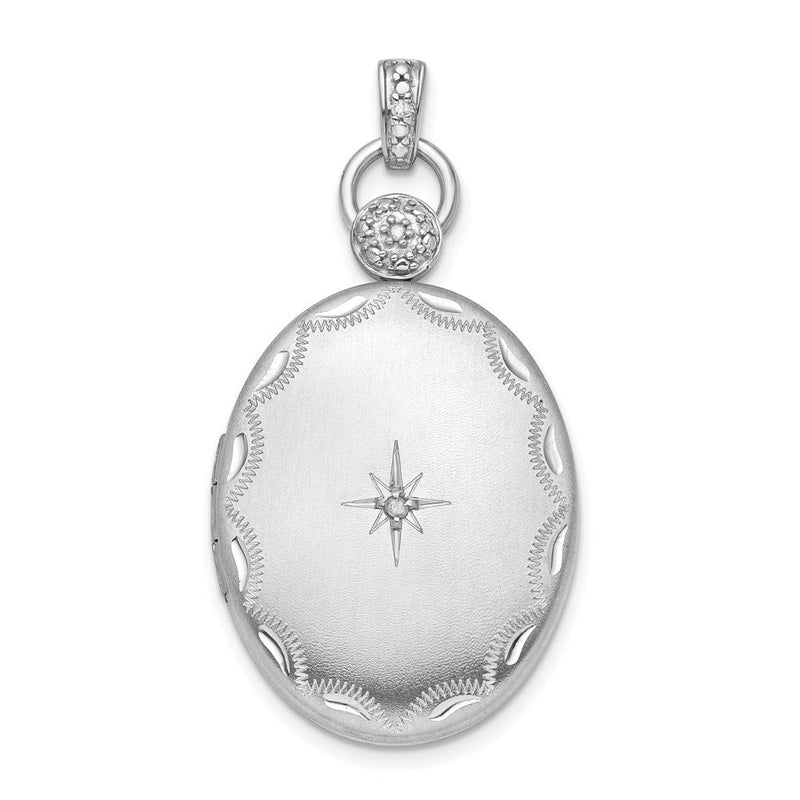 Rhodiniertes Sterlingsilber-Medaillon, 26 mm, diamantiert, mit Diamantbesatz