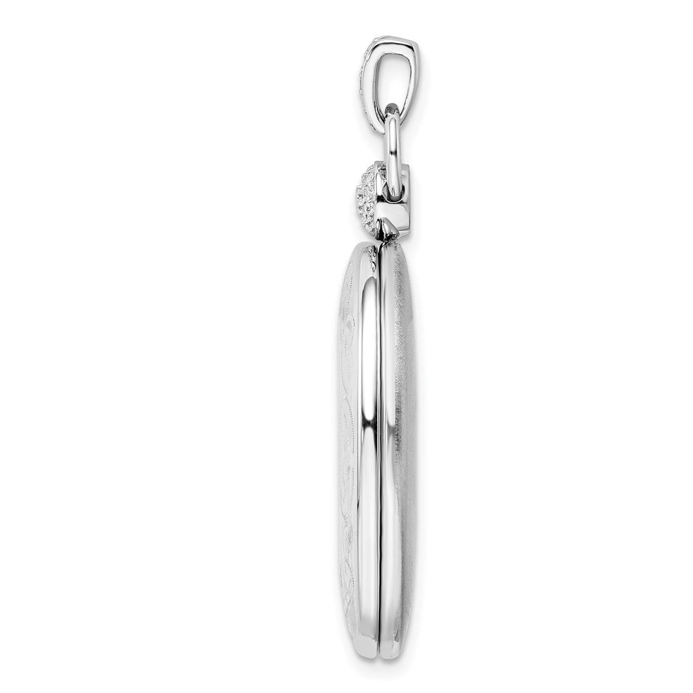 Sterlingsilber Rhodiniert 26mm Oval Diamant Akzente Satiniert Medaillon