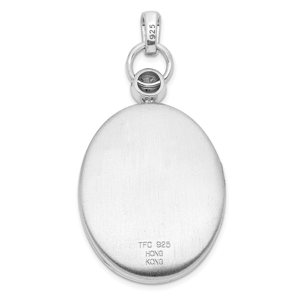 Sterlingsilber Rhodiniert 26mm Oval Diamant Akzente Satiniert Medaillon