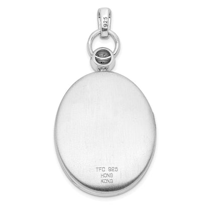 Sterlingsilber Rhodiniert 26mm Oval Diamant Akzente Satiniert Medaillon
