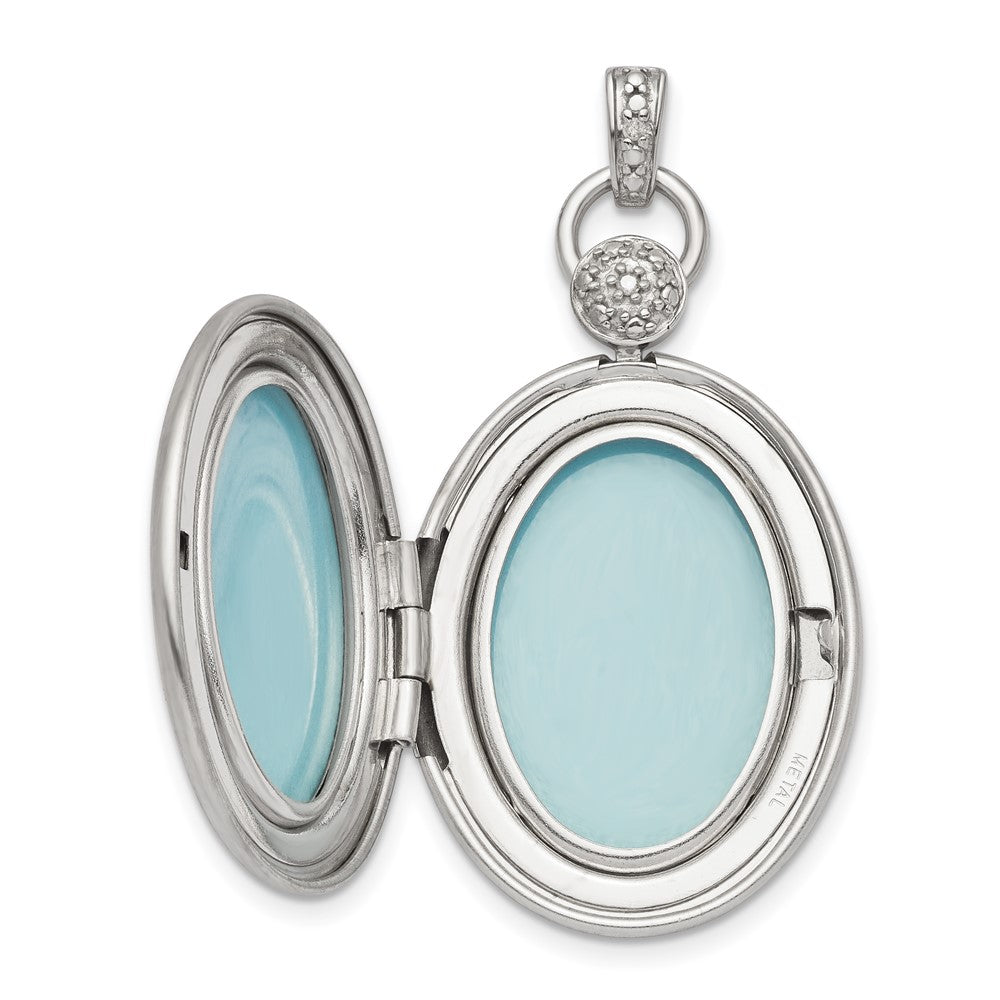 Sterlingsilber Rhodiniert 26mm Oval Diamant Akzente Satiniert Medaillon