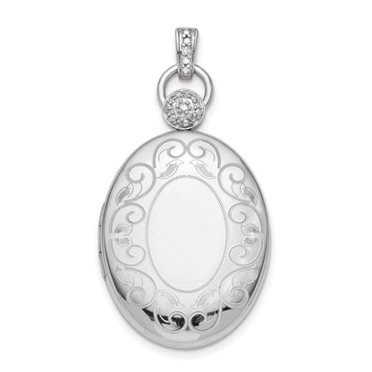 Sterlingsilber Rhodiniert 26mm Oval Diamant Akzente Satiniert Medaillon