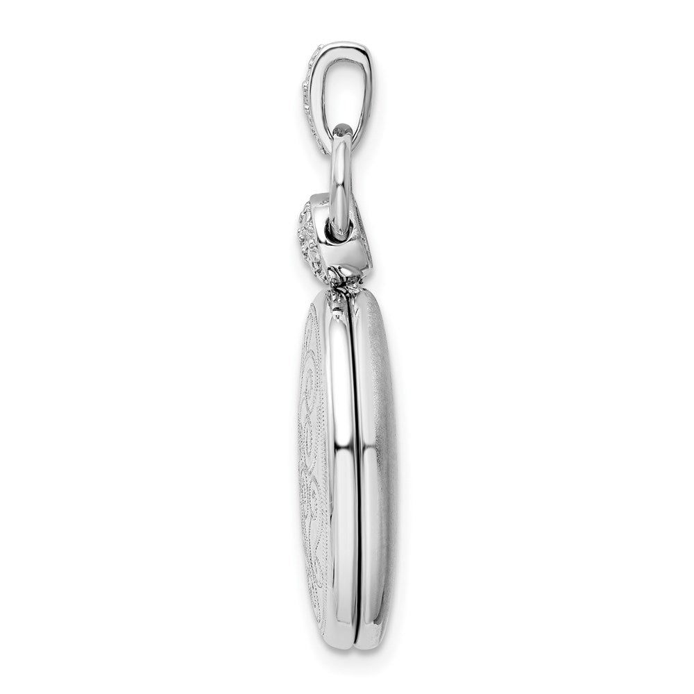 Rhodinierter Sterlingsilber-Anhänger „Scroll Oval Medaillon“ mit Diamant-Akzent, 18 mm