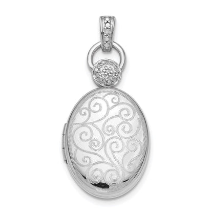 Rhodinierter Sterlingsilber-Anhänger „Scroll Oval Medaillon“ mit Diamant-Akzent, 18 mm