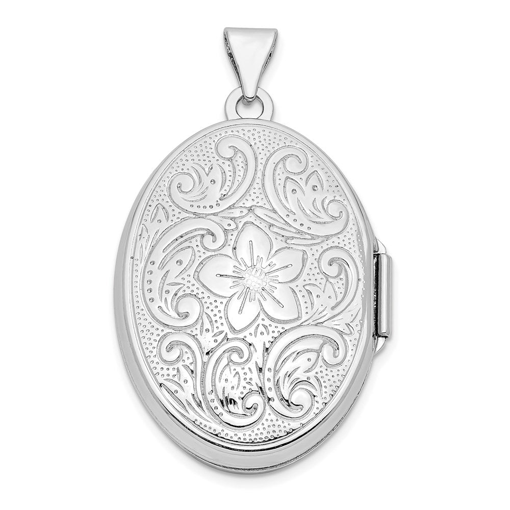 Sterlingsilber Rhodiniert Blumen Wirbel Wendbar 26mm Oval Medaillon