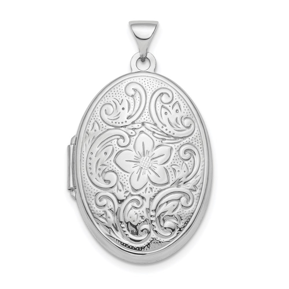 Sterlingsilber Rhodiniert Blumen Wirbel Wendbar 26mm Oval Medaillon