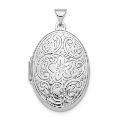 Sterlingsilber Rhodiniert Blumen Wirbel Wendbar 26mm Oval Medaillon