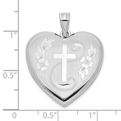 Sterlingsilber Rhodiniert 24mm Diamantiert Kreuz Ash Halter Herz Medaillon
