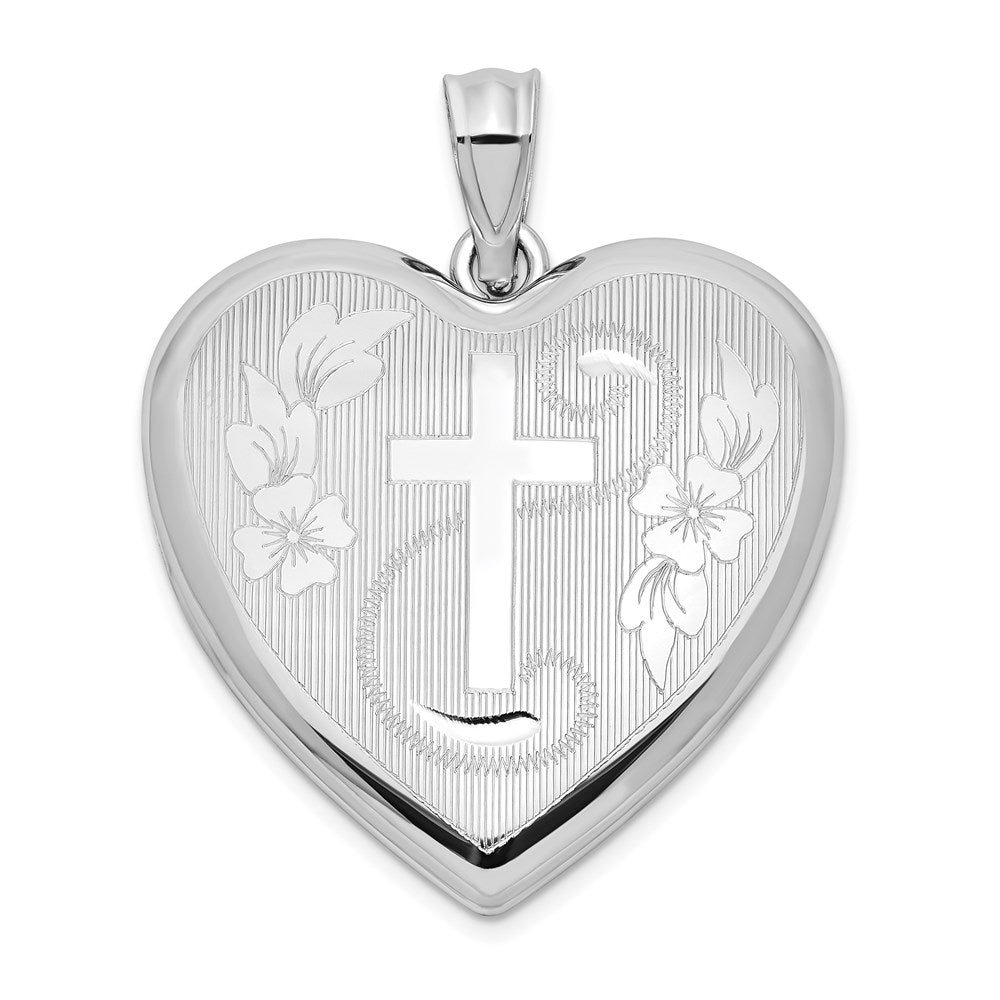 Sterlingsilber Rhodiniert 24mm Diamantiert Kreuz Ash Halter Herz Medaillon