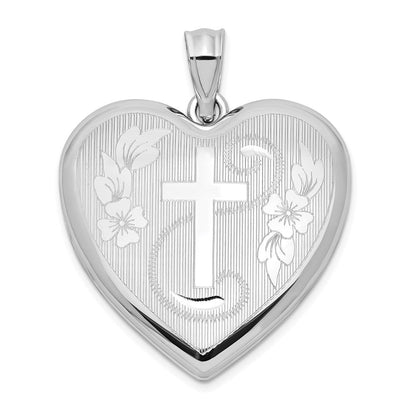 Sterlingsilber Rhodiniert 24mm Diamantiert Kreuz Ash Halter Herz Medaillon
