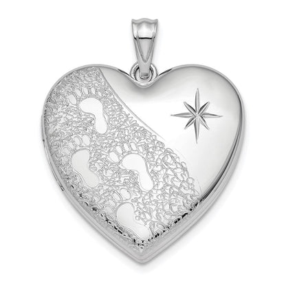 Sterlingsilber Rhodiniert 24mm Diamantiert Footprints Ash Halter Herz Medaillon