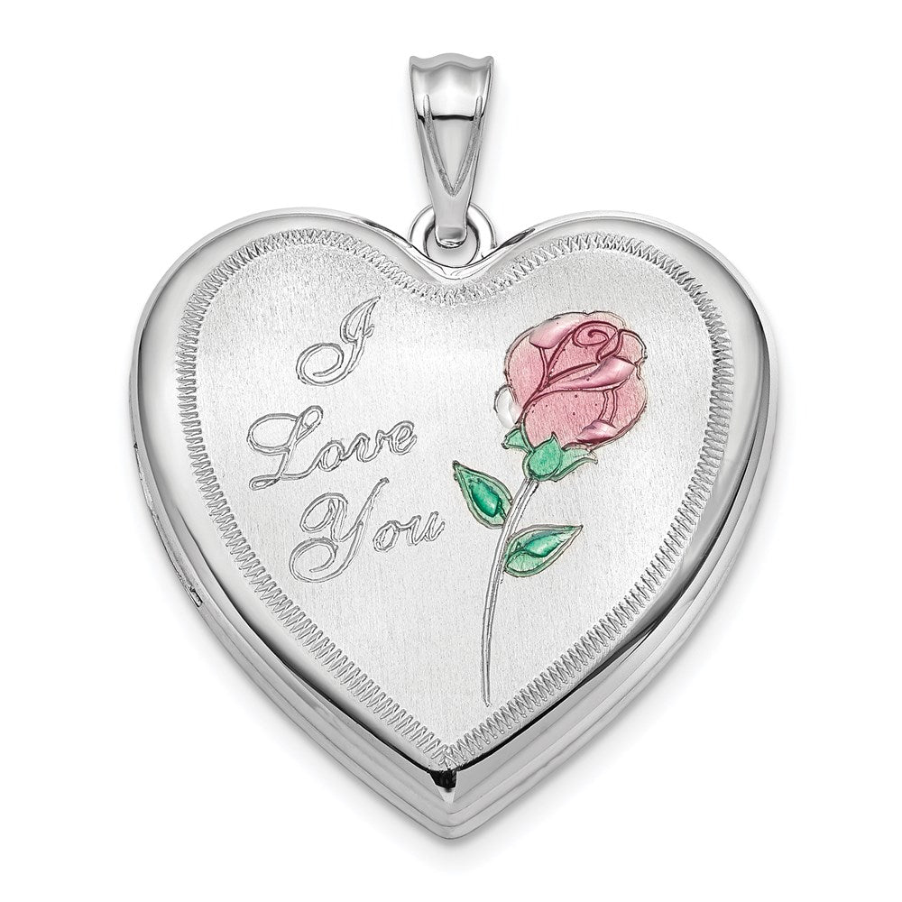 Sterlingsilber Rhodiniert 24mm Emailliert Rose Ash Halter Herz Medaillon
