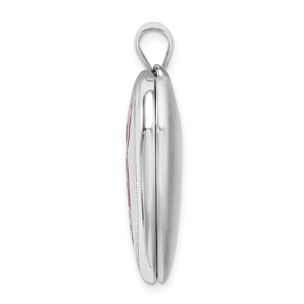 Sterlingsilber Rhodiniert 24mm Emaille & Diamantiert Rosa Schleife Ash Halter Medaillon