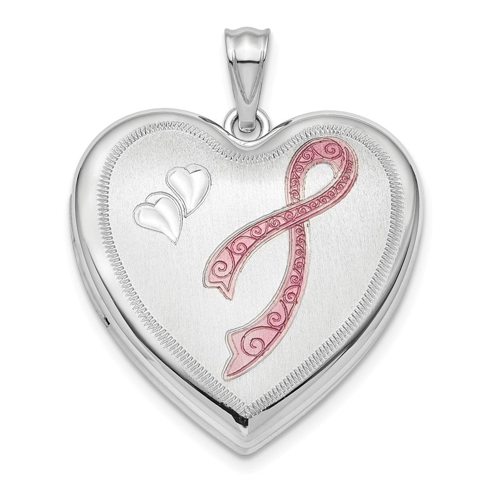 Sterlingsilber Rhodiniert 24mm Emaille & Diamantiert Rosa Schleife Ash Halter Medaillon