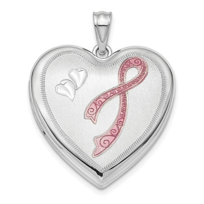 Sterlingsilber Rhodiniert 24mm Emaille & Diamantiert Rosa Schleife Ash Halter Medaillon