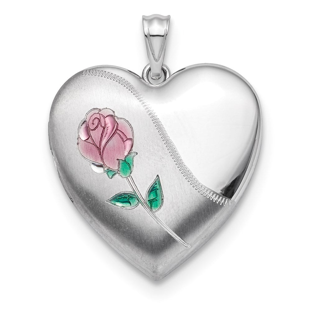 Sterlingsilber Rhodiniert Satiniert Emaille Rose Ash Halter Herz Medaillon