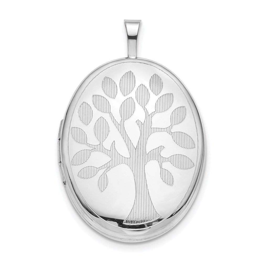 Sterlingsilber Rhodiniert 20mm Baum Oval Medaillon