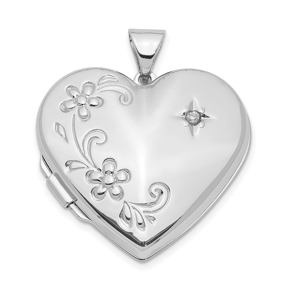 Sterlingsilber Rhodiniert 21mm Diamant Blumen Herz Familie Medaillon
